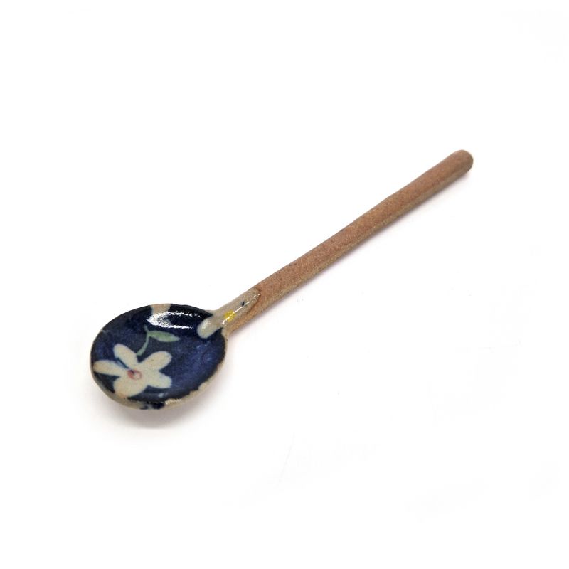Cuchara de cerámica japonesa, estampado de flores azules, AOI HANA