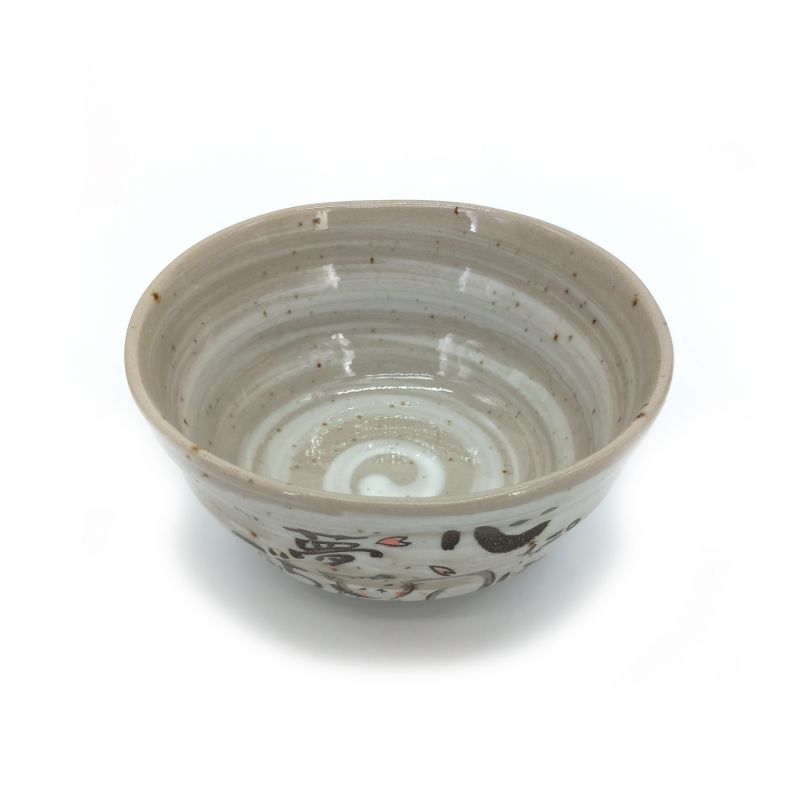 Japanische Keramik-Reisschale, graue KATZEN-Illustrationen – NEKO