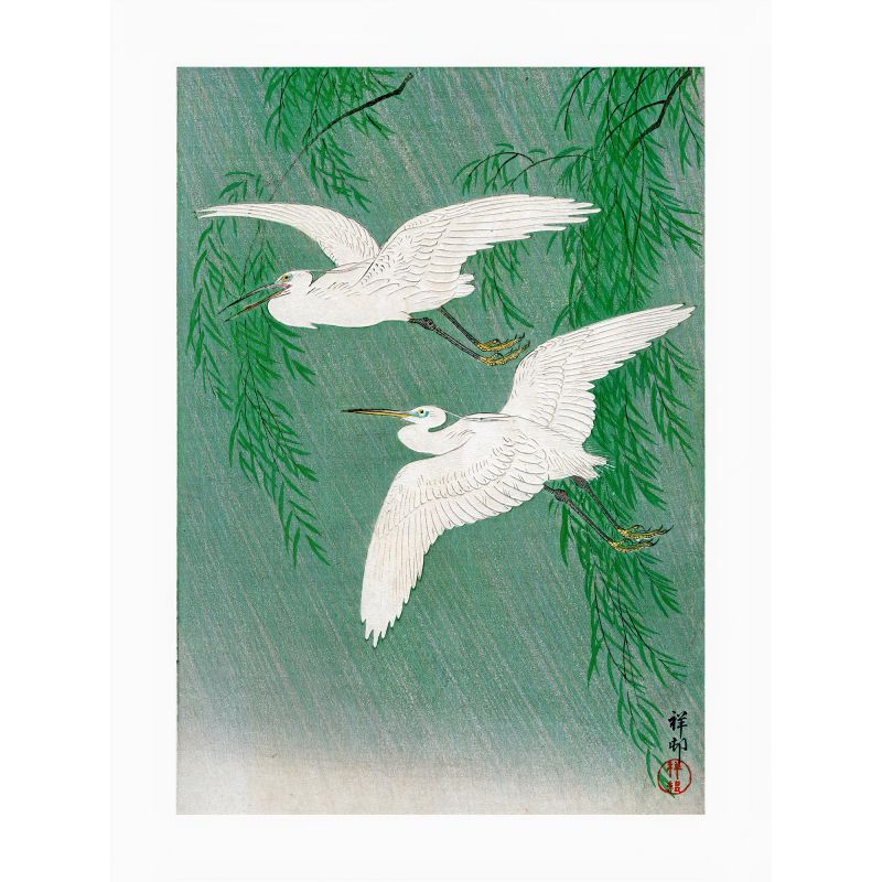 Japanese print, Two Herons flying freely, OHARA KOSON