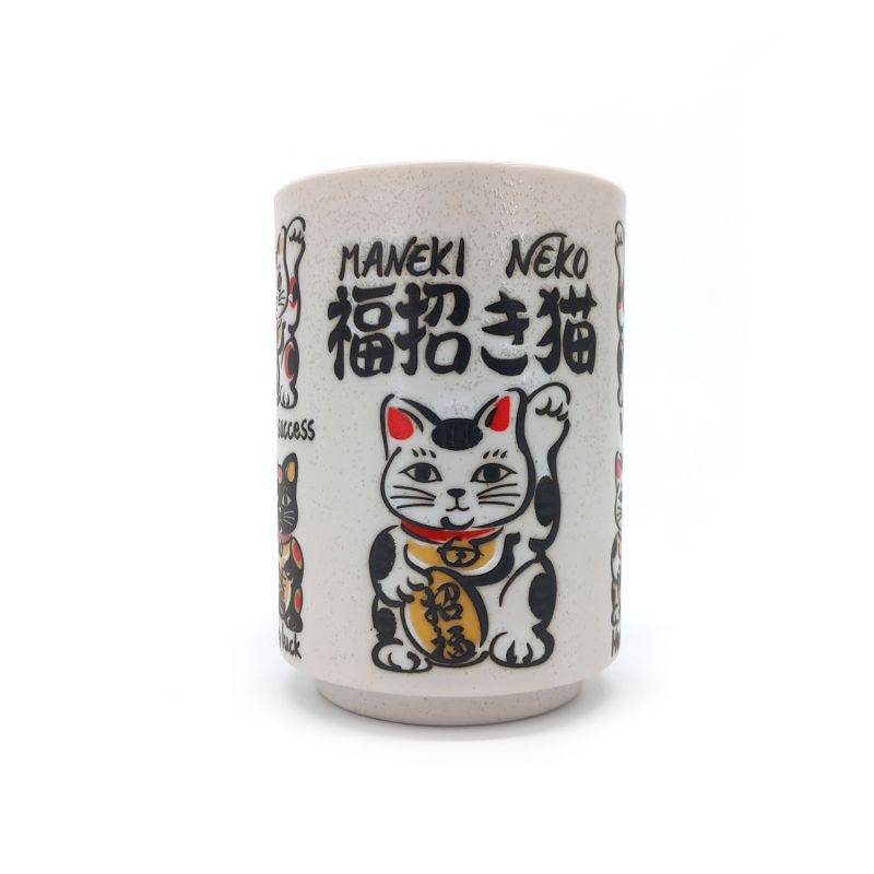 traditional Japanese tea cup with lucky cat designs, KOUN NA NEKO