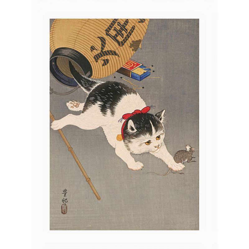 Estampado japonés, Gatito y linterna, OHARA KOSON