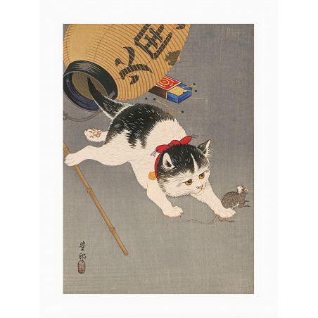 Estampado japonés, Gatito y linterna, OHARA KOSON