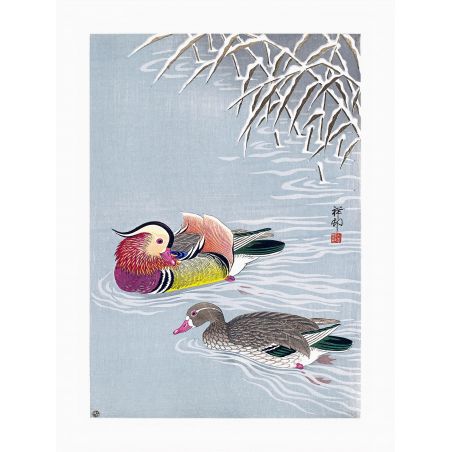 Estampado japonés, Dos patos mandarines y nieve, OHARA KOSON