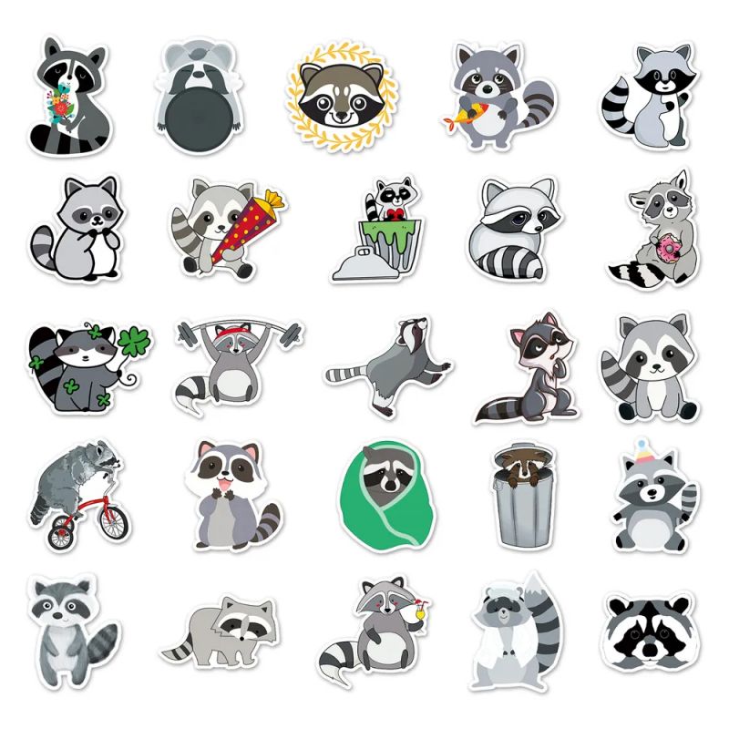 Set of 50 Japanese stickers, Kawaii Raccoon Stickers - TANUKI