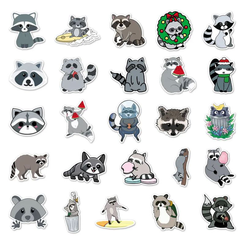 Set de 50 pegatinas japonesas, Kawaii Raccoon Stickers - TANUKI