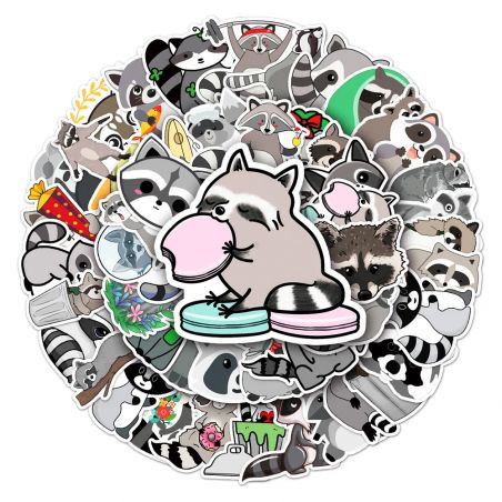 Set of 50 Japanese stickers, Kawaii Raccoon Stickers - TANUKI