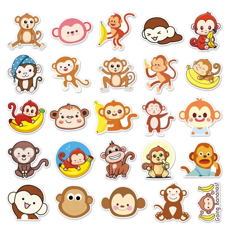 Lot de 50 autocollants japonais,Stickers Kawaii Singe- SARU