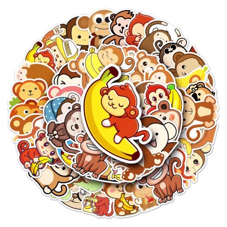 Lot of 50 Japanese stickers, Kawaii Monkey Stickers - SARU