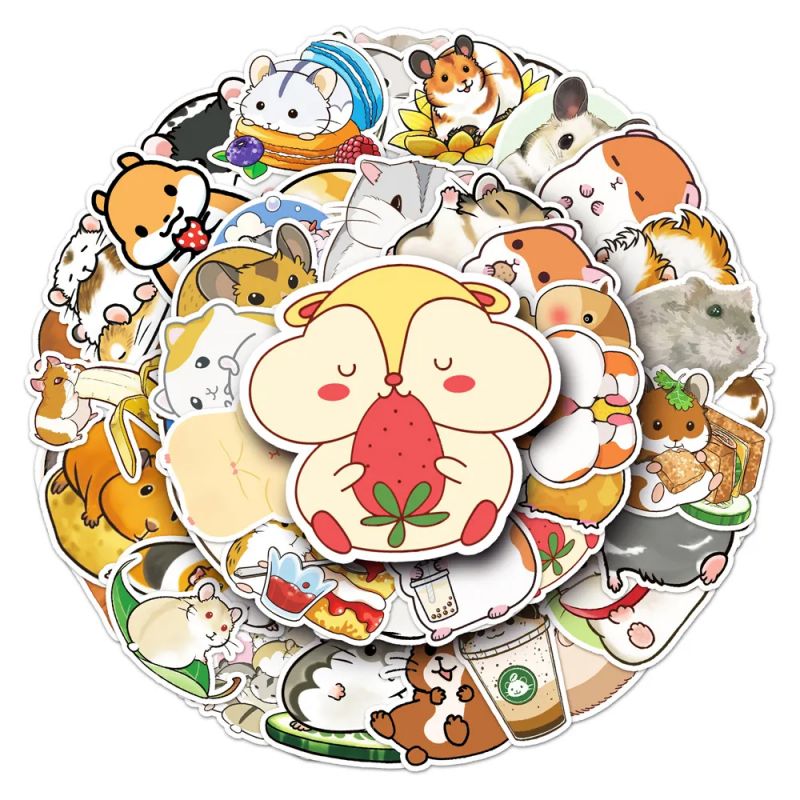 Lote de 50 pegatinas japonesas, pegatinas Kawaii Hamster-HAMUSUTA