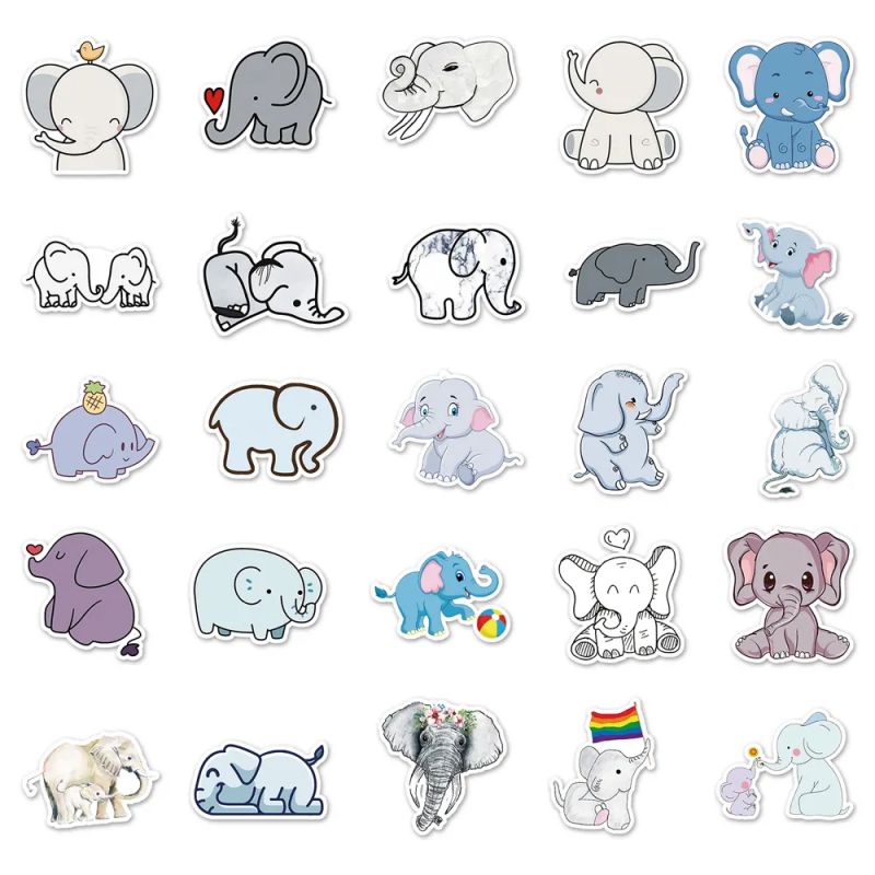 Lot of 50 Japanese stickers, Kawaii Elephant Stickers-ZO