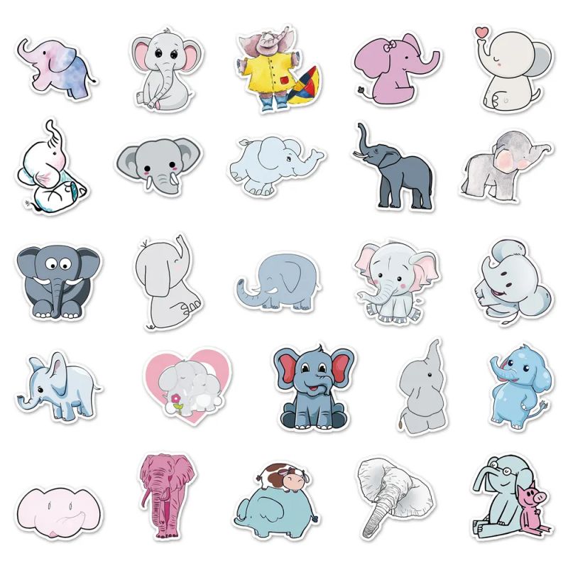 Lot of 50 Japanese stickers, Kawaii Elephant Stickers-ZO