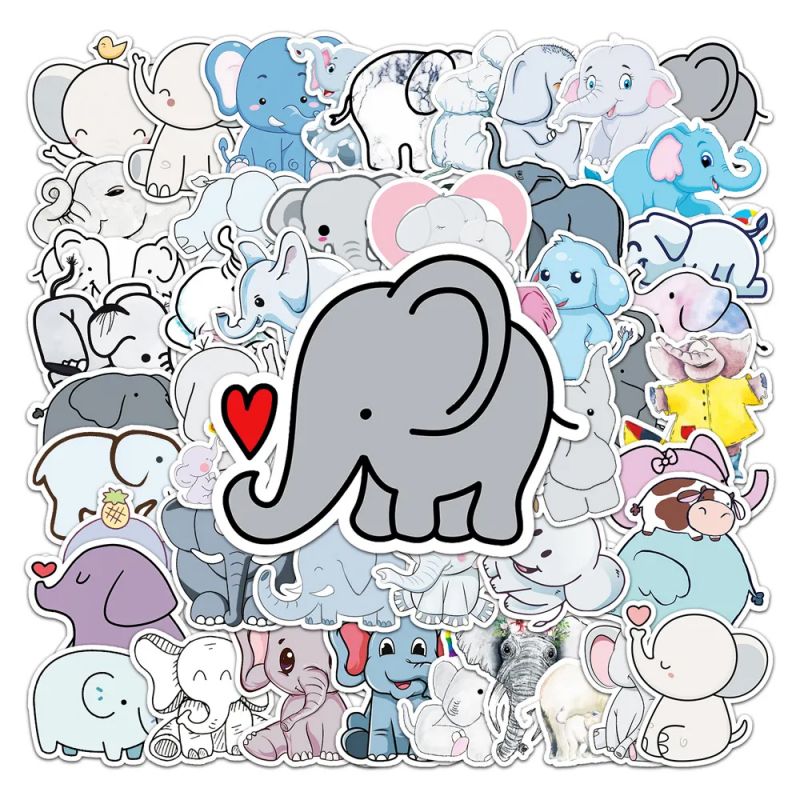 Lot of 50 Japanese stickers, Kawaii Elephant Stickers-ZO