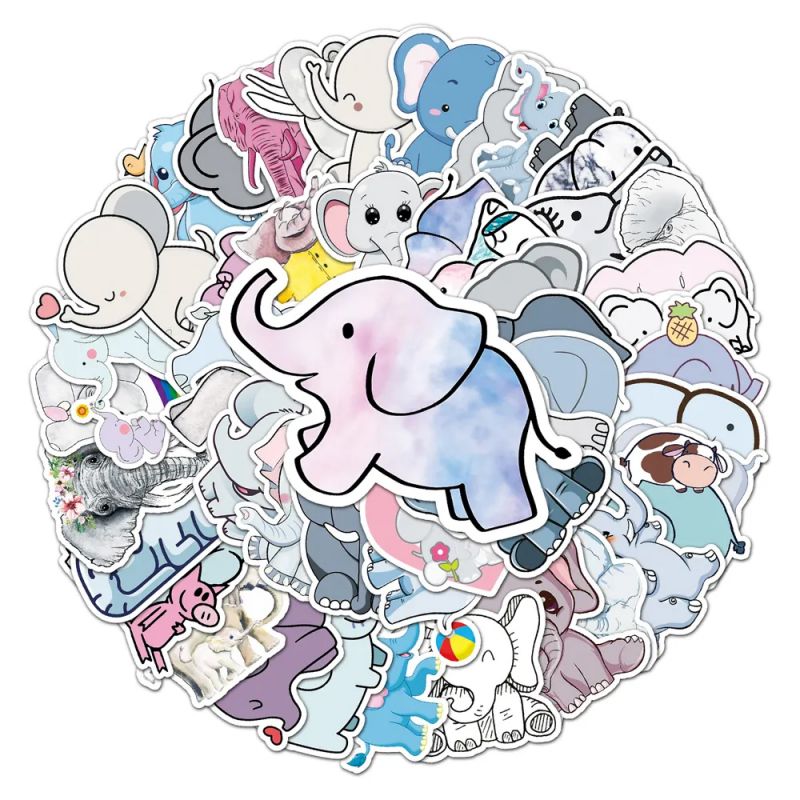 Lot of 50 Japanese stickers, Kawaii Elephant Stickers-ZO