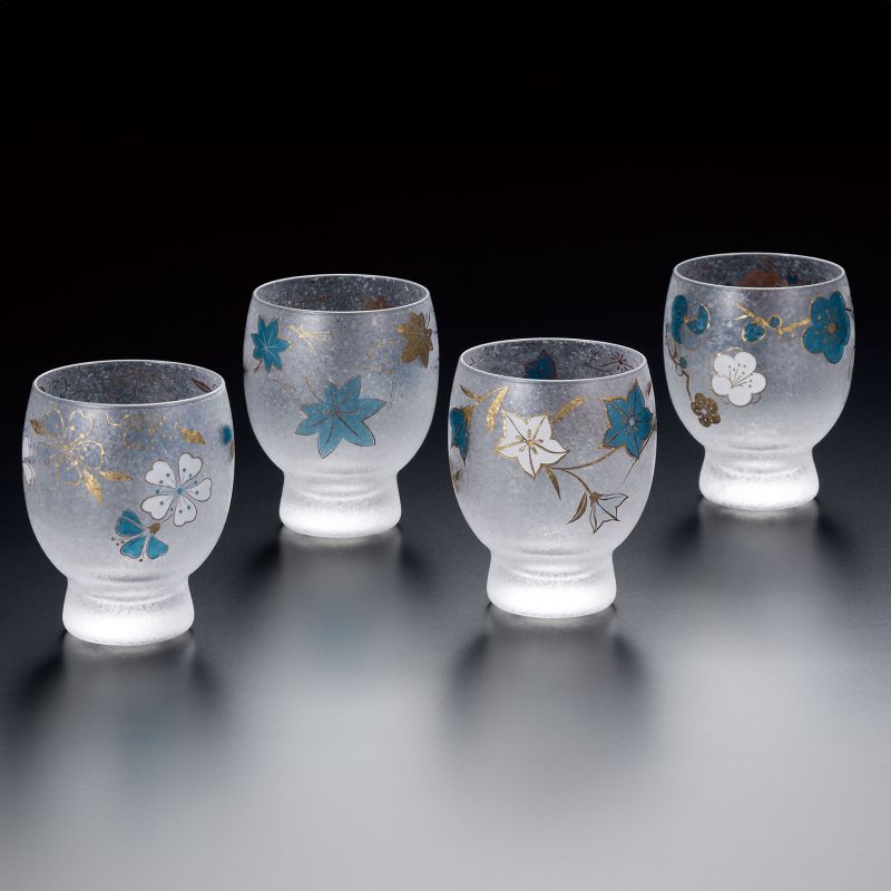 Set mit 4 japanischen Sake-Gläsern, SHIKI MEGURI