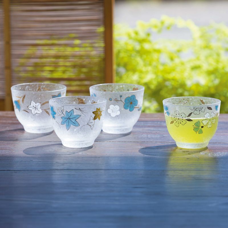 Juego de 4 vasos de sake japonés, BLUE SHIKI