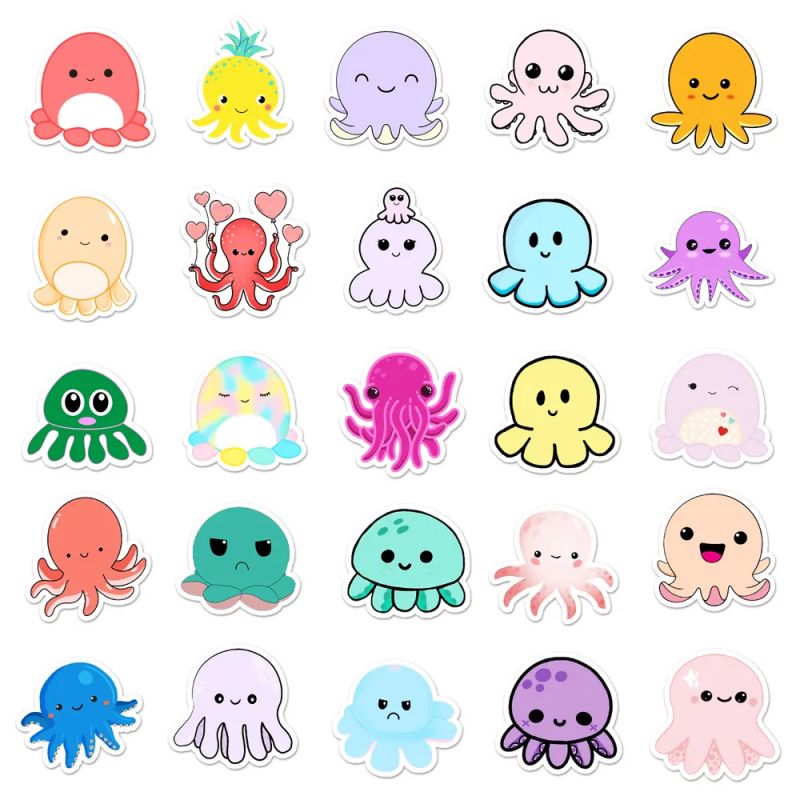 Lote de 50 pegatinas japonesas, pegatinas de pulpo Kawaii-TAKO