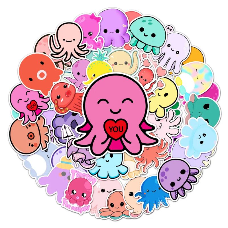 Lot de 50 autocollants japonais,Stickers Kawaii octopus-TAKO