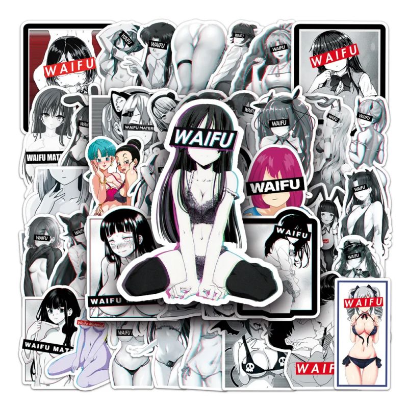 Lot de 50 autocollants japonais,Stickers Kawaii-WAIFU