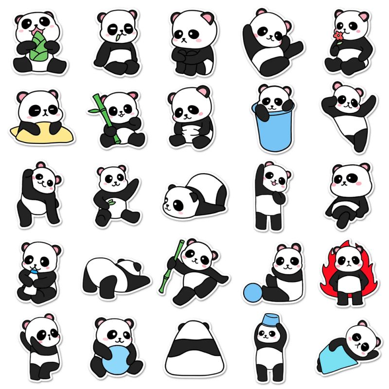 Lot de 50 autocollants japonais,Stickers Kawaii-PANDA