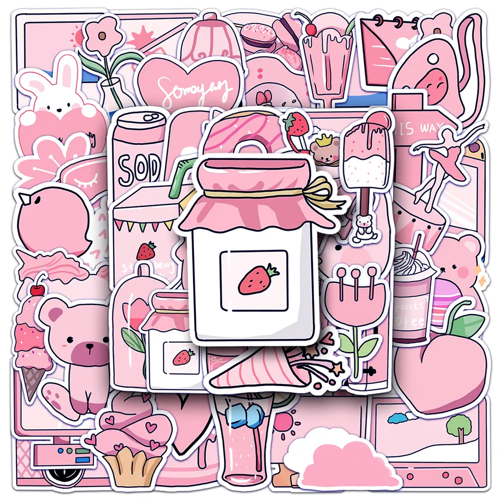 Set of 50 Japanese stickers, pink Kawaii stickers-PINKU