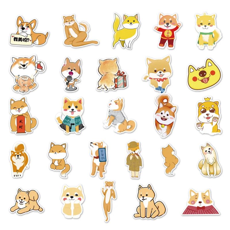 Set di 50 adesivi giapponesi, adesivi Kawaii Shiba Dog-SHIBAINU