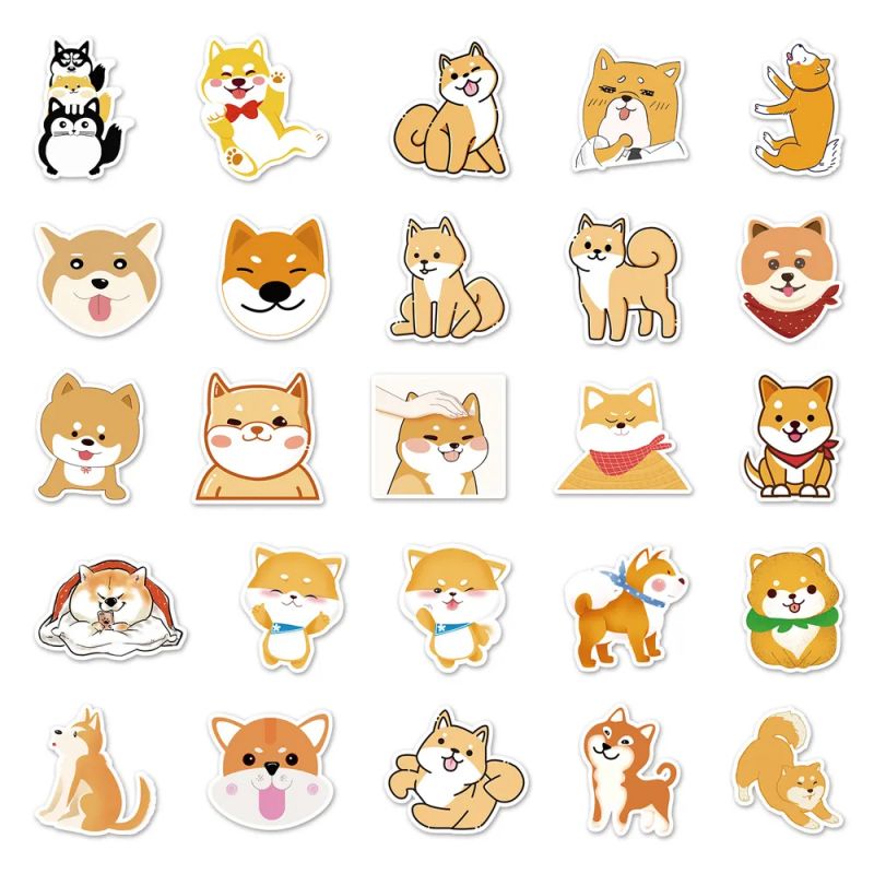 Set mit 50 japanischen Aufklebern, Kawaii Shiba Dog Aufkleber-SHIBAINU