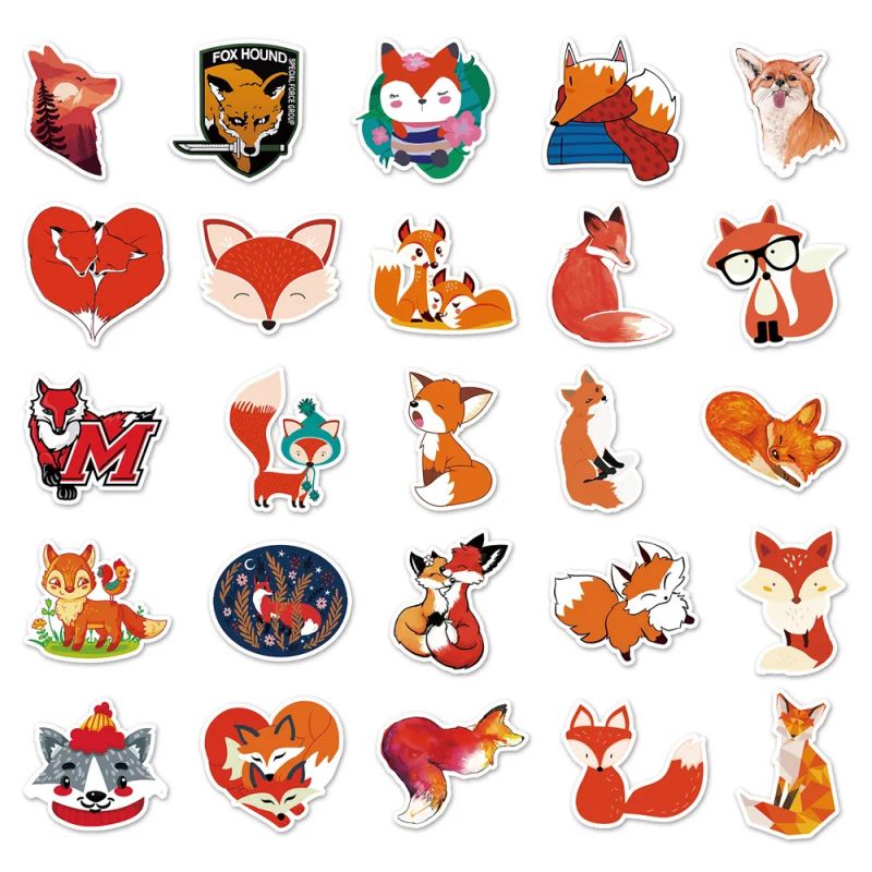 Lot de 50 autocollants japonais,Stickers Kawaii Renards-KITSUNE