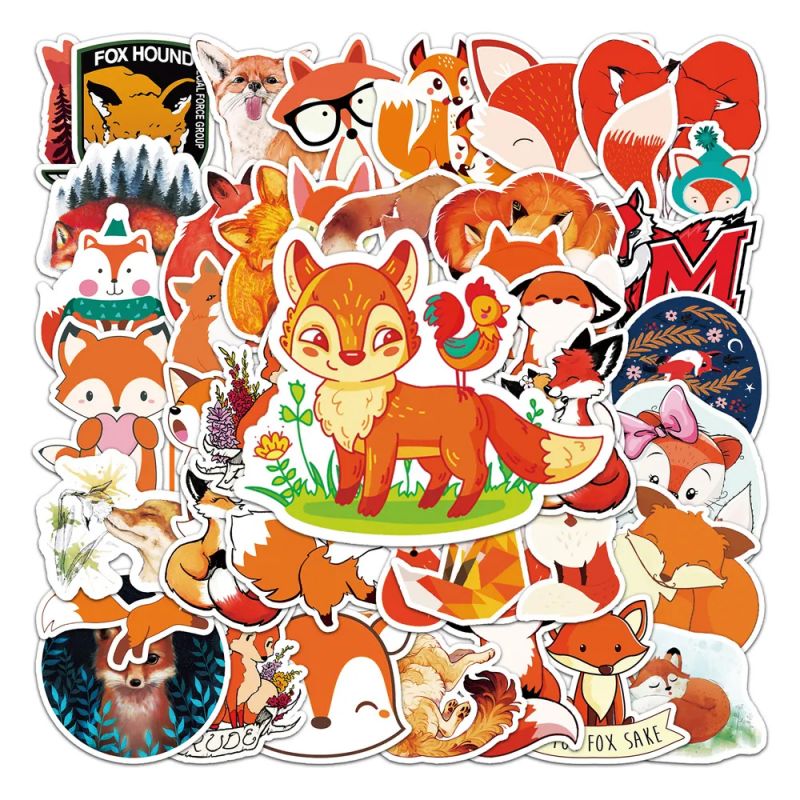 Lot de 50 autocollants japonais,Stickers Kawaii Renards-KITSUNE