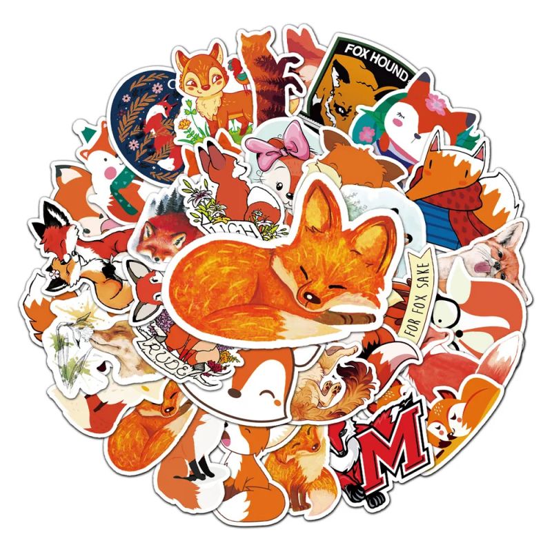 Lot of 50 Japanese stickers, Kawaii Fox Stickers-KITSUNE