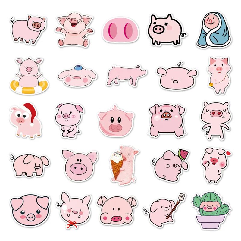 Set of 50 Japanese stickers, Kawaii Pig Stickers-BUTA