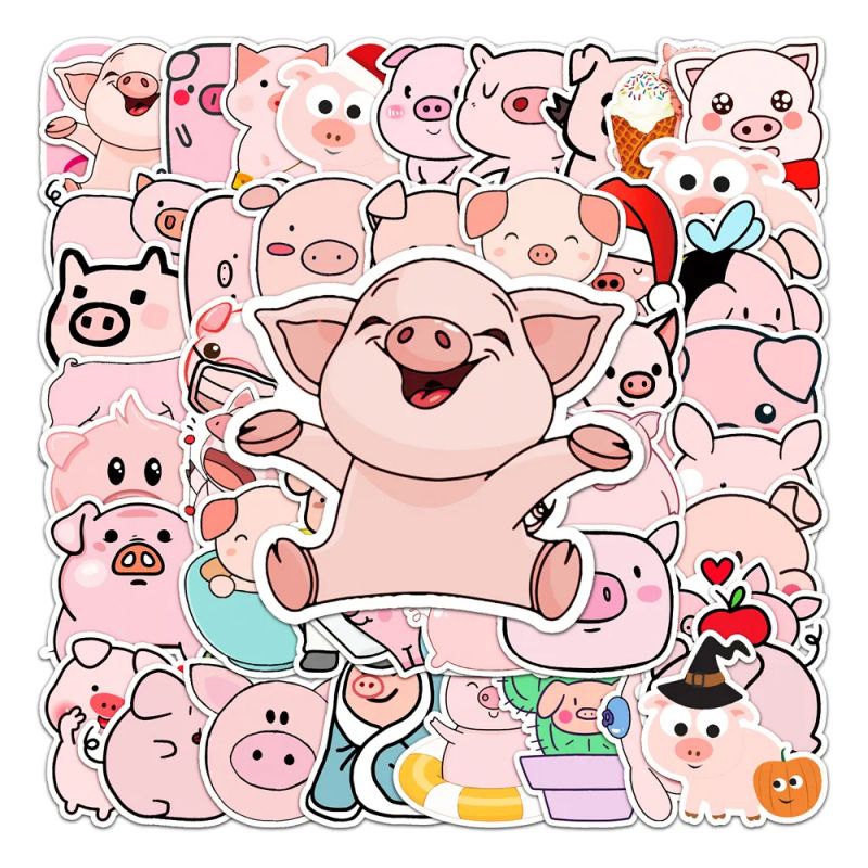 Set of 50 Japanese stickers, Kawaii Pig Stickers-BUTA