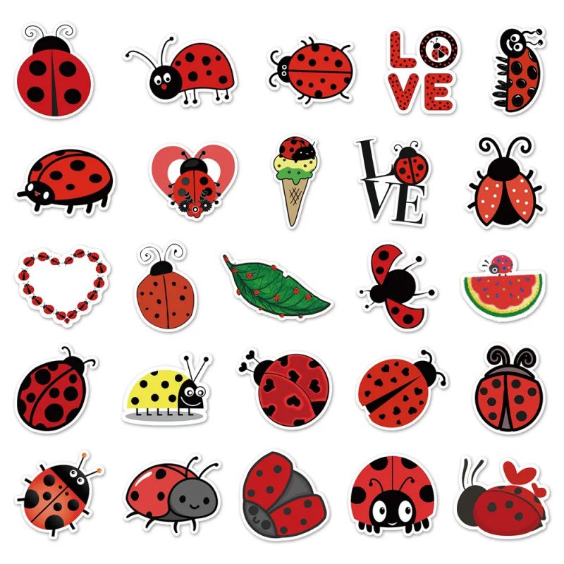 Lot de 50 autocollants japonais,Stickers Kawaii Coccinelle-TENTOCHU