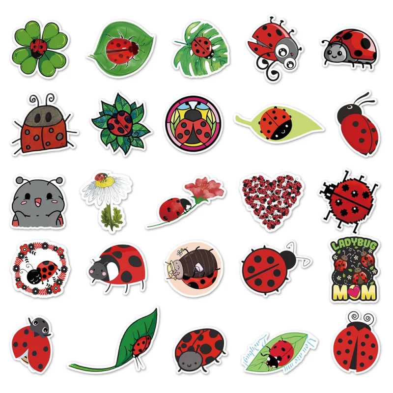 Lote de 50 pegatinas japonesas, Kawaii Ladybug Stickers-TENTOCHU