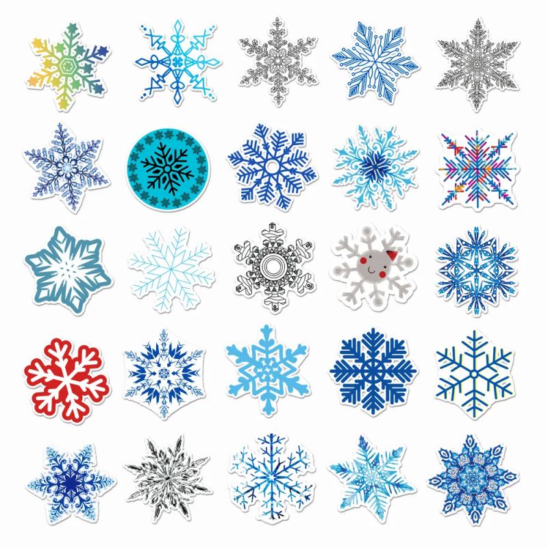 Lote de 50 stickers japoneses, Kawaii Snowflakes Stickers-YUKINOKESSHO