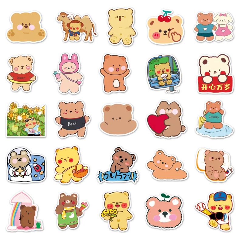 Lot de 50 autocollants japonais,Stickers Kawaii Ours-KUMA