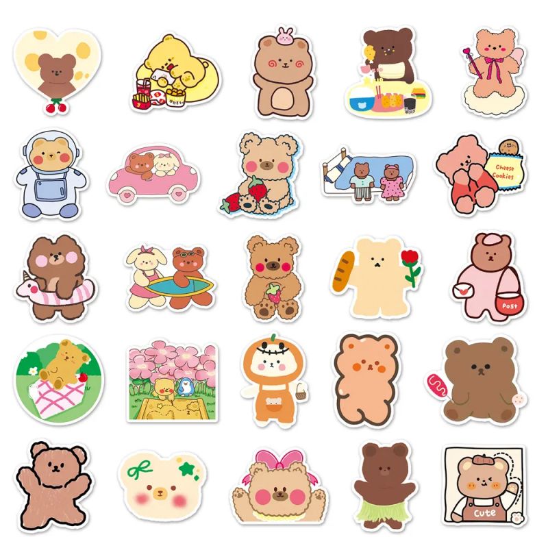 Lot de 50 autocollants japonais,Stickers Kawaii Ours-KUMA