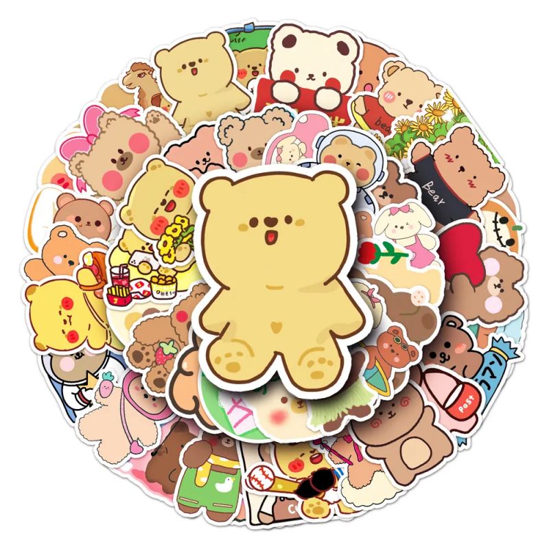 Lot de 50 autocollants japonais,Stickers Kawaii Ours-KUMA