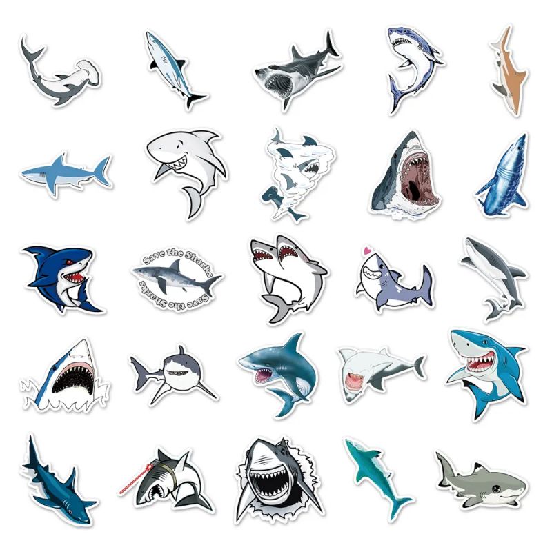 Set mit 50 japanischen Aufklebern, Kawaii Shark Sticker-SAME