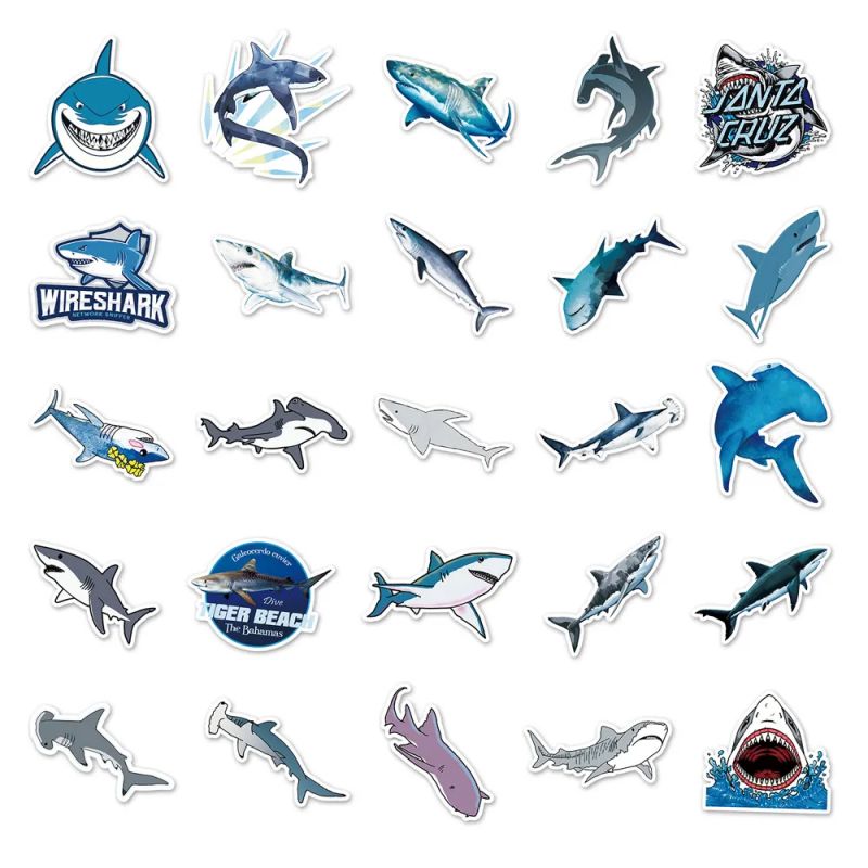 Set mit 50 japanischen Aufklebern, Kawaii Shark Sticker-SAME