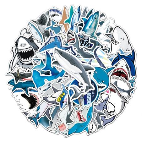 Set of 50 Japanese stickers, Kawaii Shark Stickers-SAME