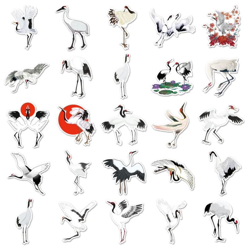 Lot of 50 Japanese stickers, Kawaii Crane Stickers-TSURU