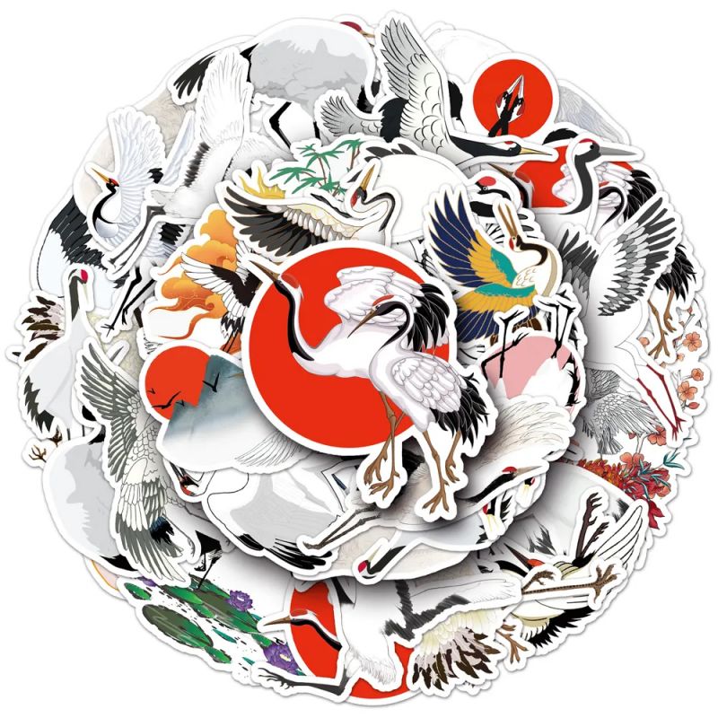 Lotto di 50 adesivi giapponesi, Kawaii Crane Stickers-TSURU