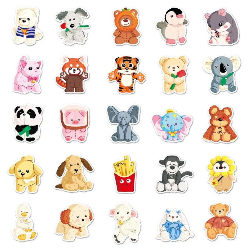 Lot of 50 Japanese stickers, Kawaii Plush Stickers-NUIGURUMI