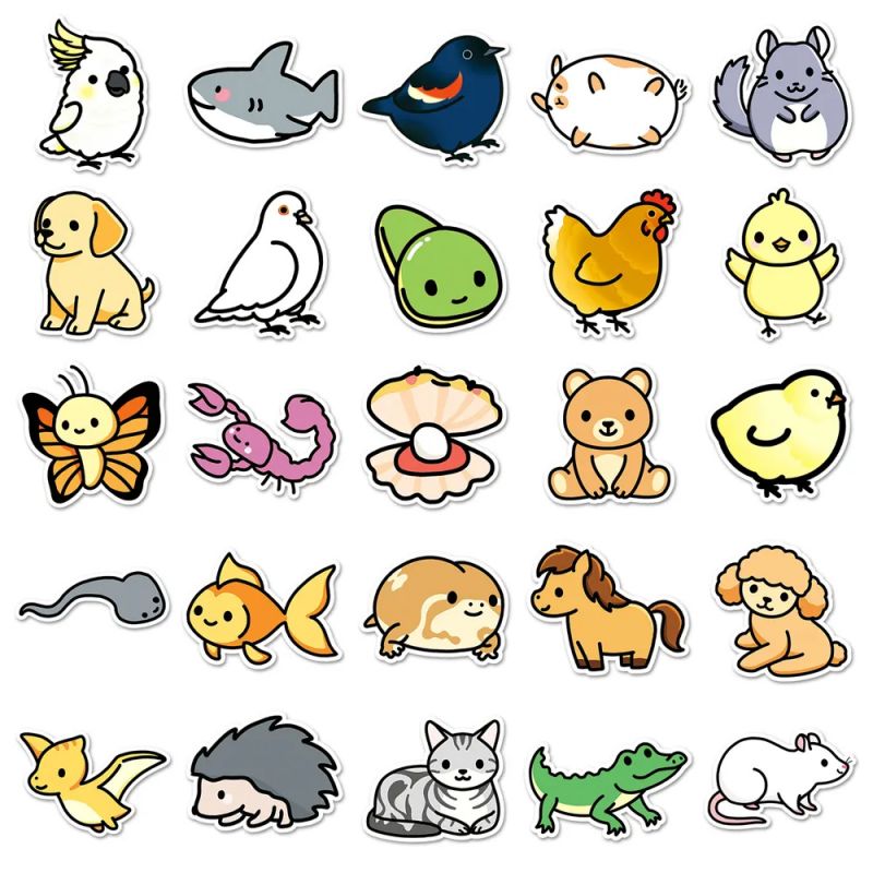 Lot de 50 autocollants japonais,Stickers Kawaii Animaux 2-DOBUTSU 2