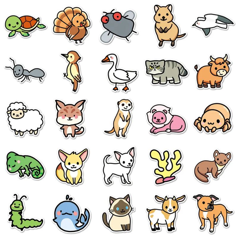 Lote de 50 stickers japoneses, Kawaii Animal Stickers 2-DOBUTSU 2