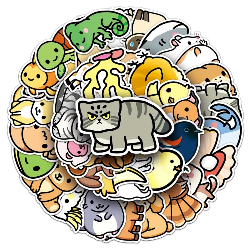 Lot de 50 autocollants japonais,Stickers Kawaii Animaux 2-DOBUTSU 2