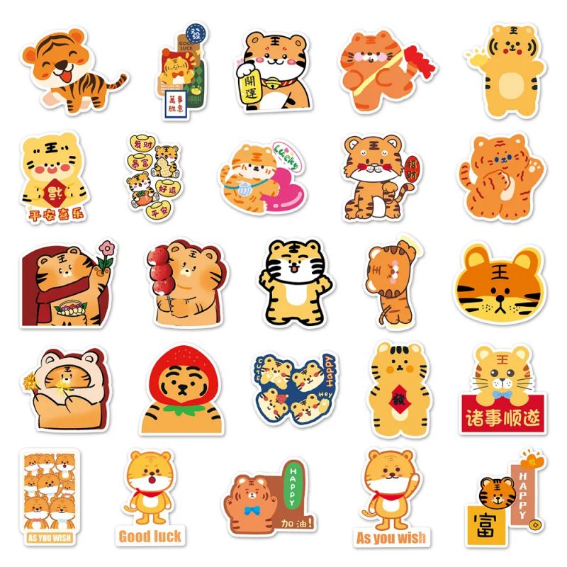 Lote de 50 pegatinas japonesas, Kawaii Tiger Stickers 1-TORA 1