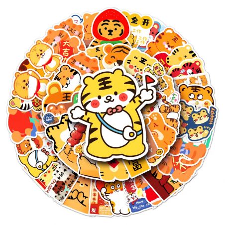 Lot of 50 Japanese stickers, Kawaii Tiger Stickers 1-TORA 1