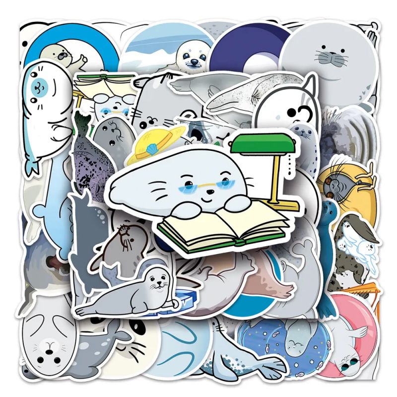 Lot de 50 autocollants japonais,Stickers Kawaii Phoque-SHIRU