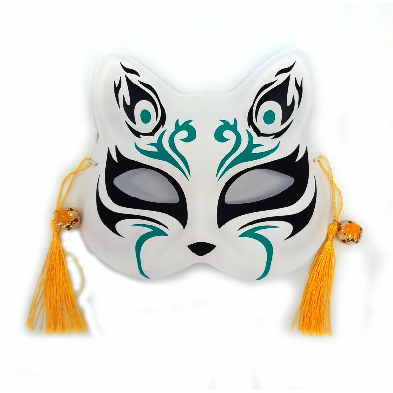 Media máscara japonesa de gato blanco, Llama verde